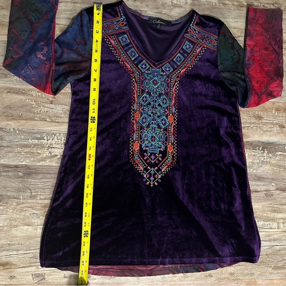 Calessa Embroidered Purple Velvet Jewel Tone Top Long Sleeve SZ Small Boho EUC - Picture 7 of 9